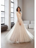 Long Sleeves Glitter Tulle Simple Beach Wedding Dress